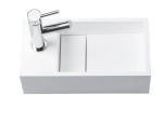 Lave-mains pour toilettes, évacuation dissimulée et de lignes épurées, résine Solid-Surface BENESTONE® blanc mat, Largeur 35 cm, P. 18 cm, H. 12 cm, Livraison 5-7 jours OFFERTE.